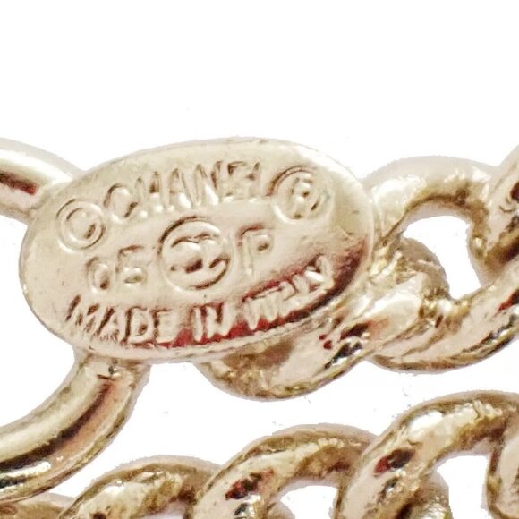 CHANEL CC Ribbon Chain Necklace 05P Color Stone Imitation Pearl Gold - Picture 2 of 13
